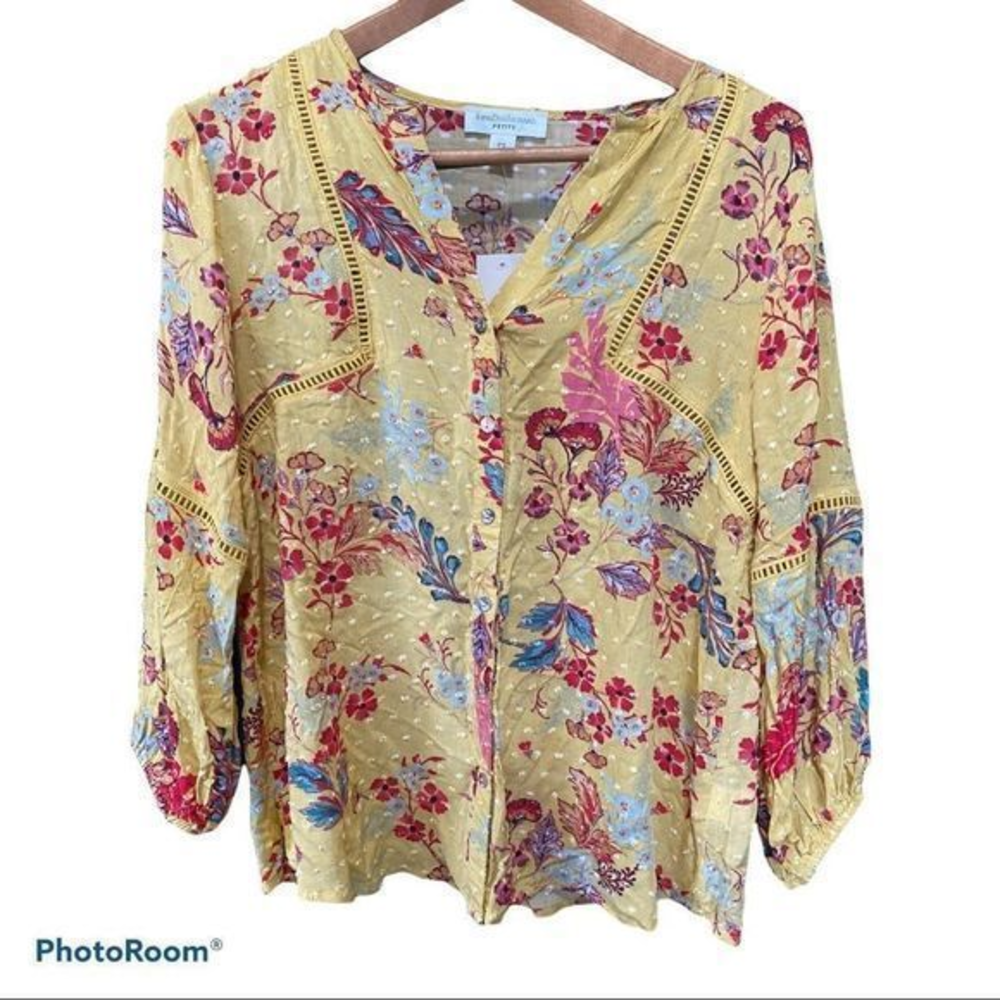 John‎ Paul Richard Petite yellow floral blouse NWT